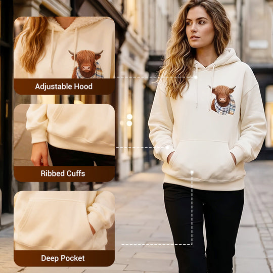 🎅CHRISTMAS SALE 50% OFF!!🎁🐄Cute Highland Cow Cozy Fleece-Lined Hooded Sweatshirt🦬