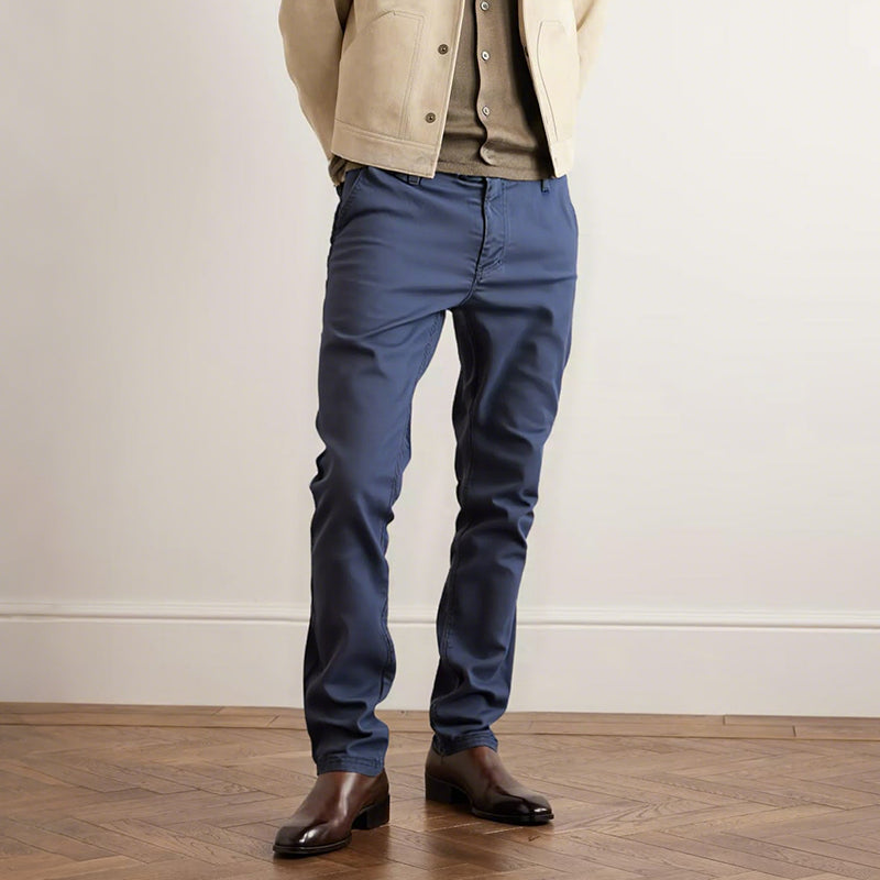 👖Pantalóns de cor sólida axustados e informales para homes con cinto