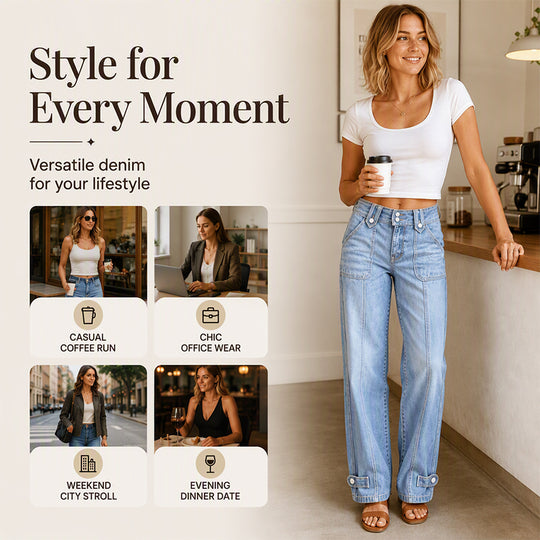 👖 Retro Denim Style | Women's High-Waisted Double-Button Wide-Leg Jeans