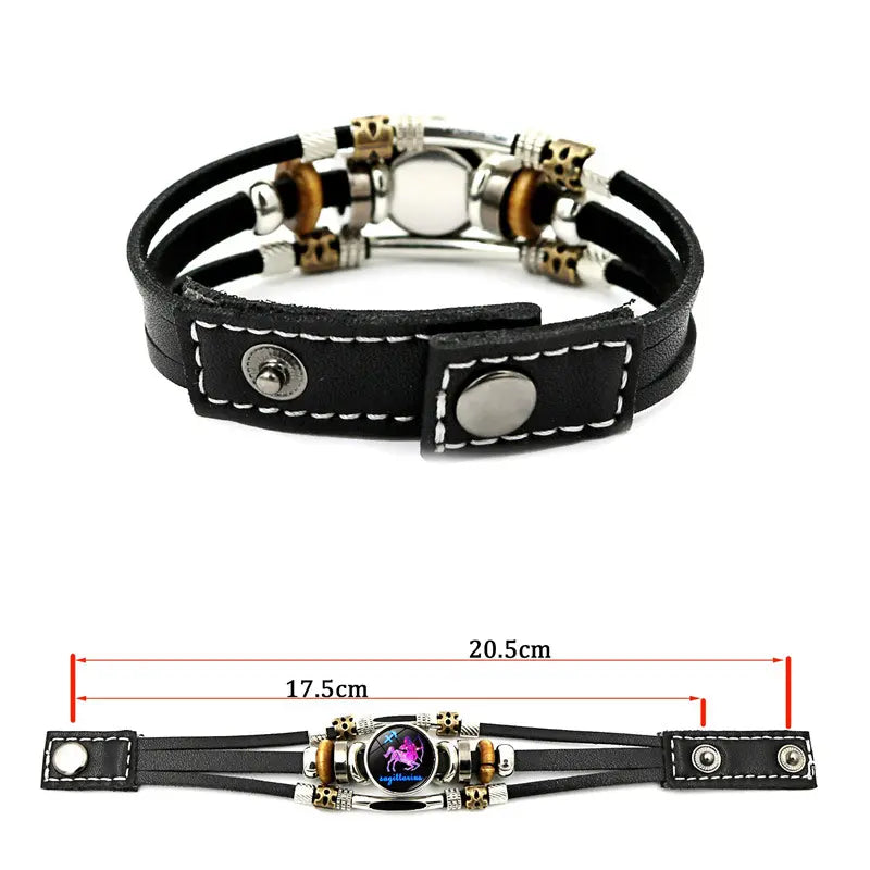 💥Last-Day Sale – 30% Off ☪️Glow-in-the-Dark Leather Zodiac Sign Bracelet For Men and Women (6.9/8.1 inches)♑️