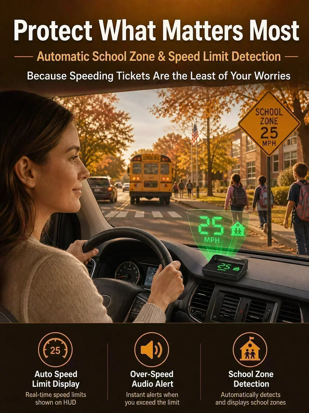 🚗50% OFF NOW! Head-Up Display Car GPS Digital Speedometer – Traffic Light Countdown & Red Light Camera Alert HUD, Universal Driver Safety Warning Device to Avoid Tickets for City Driving