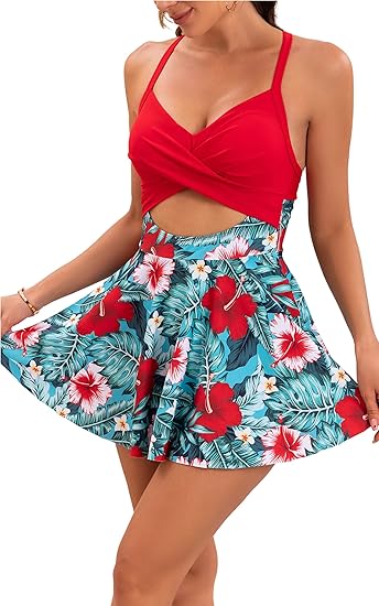 💥Last Day Special Sale 60% OFF🩱Women's Cutout One Piece Skirt Swimsuit