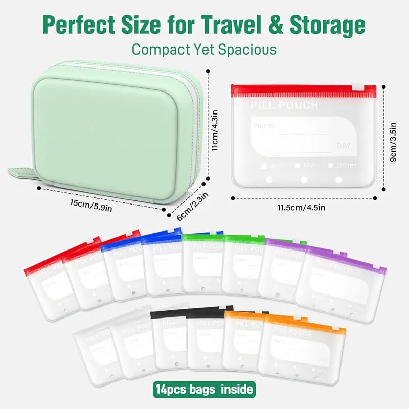 🥳2026 HOT SALE🥳💞50K+ SOLD!💊🧳 50% OFF! A8 Waterproof Pill Pouch Set – 14 colour‑coded pouches, waterproof & crush‑proof shell. Holds 7‑14 days of meds – perfect for travel & daily routines! 🗓️✨