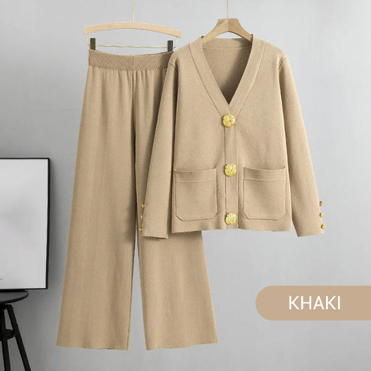 Gold Button Soft Knit Trouser Co-Ord
