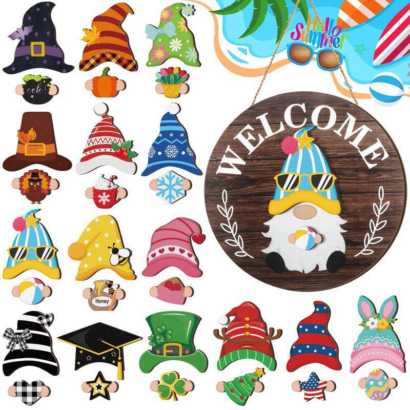 🍁Christmas Best Decorations🎄Interchangeable Wooden Gnome Welcome Sign🎈