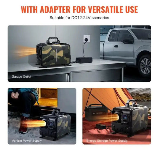 8KW Diesel Air Heater, Upgraded 110V Adapter & CO Alarm, 12-24V All in One Diesel Air Heater, with Bluetooth APP/Remote Control and Display Screen, Fast Heating Portable Diesel Heater for Vehicles and Outdoors