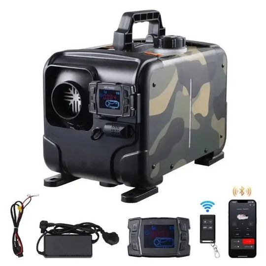 8KW Diesel Air Heater, Upgraded 110V Adapter & CO Alarm, 12-24V All in One Diesel Air Heater, with Bluetooth APP/Remote Control and Display Screen, Fast Heating Portable Diesel Heater for Vehicles and Outdoors