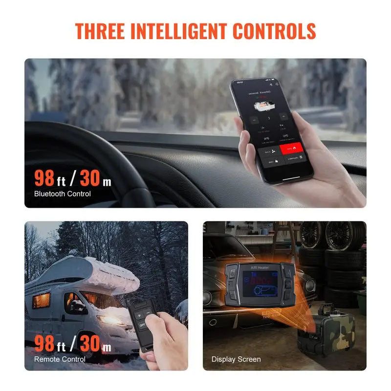 8KW Diesel Air Heater, Upgraded 110V Adapter & CO Alarm, 12-24V All in One Diesel Air Heater, with Bluetooth APP/Remote Control and Display Screen, Fast Heating Portable Diesel Heater for Vehicles and Outdoors