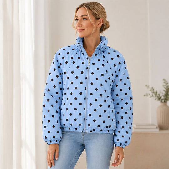 ⚫ Playful Polka Dots, Statement Sleeves | Women's Oversized Zipper Jacket