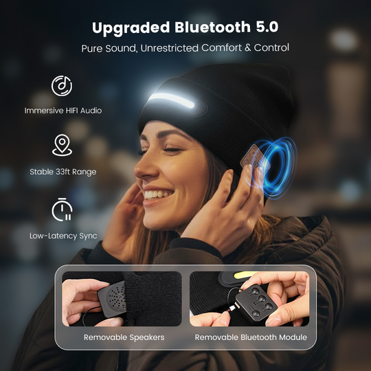 Rechargeable Bluetooth Beanie Hat with Light