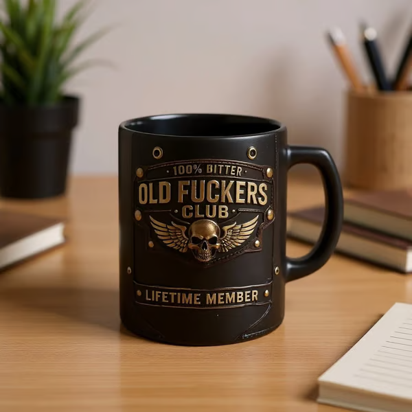 OLD FUCKERS CLUB Mug - 100% Bitter, Always Real. Lifetime Member.