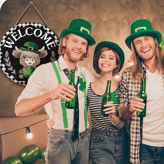 🐇 Paasuitverkoop💥Welkomstbord met Schotse hooglandkoe, verwisselbaar met magneet, afneembare hoedjes, schattige hangende koeien