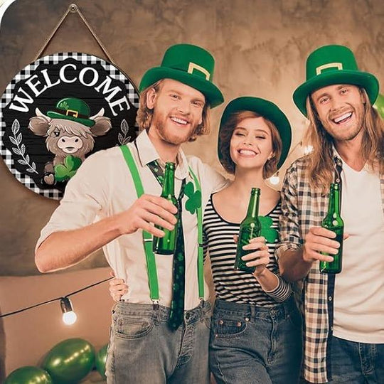 🐇 Paasuitverkoop💥Welkomstbord met Schotse hooglandkoe, verwisselbaar met magneet, afneembare hoedjes, schattige hangende koeien