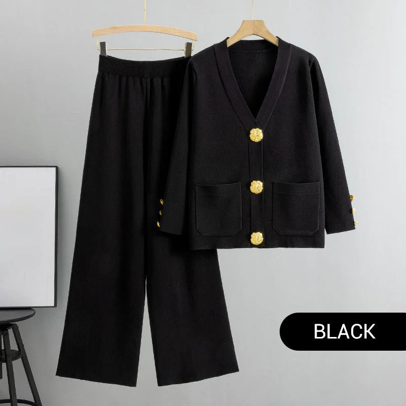 Gold Button Soft Knit Trouser Co-Ord