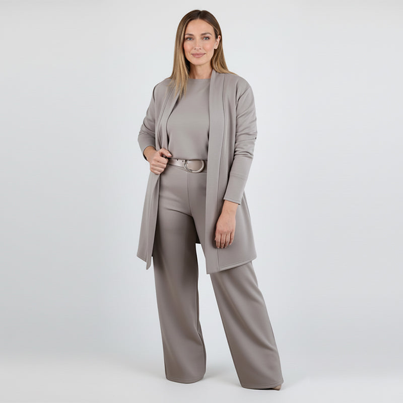 👗 Elegant Longline Cardigan 3-Piece Set – Soft Fabric, Chic Top & Pants for Office Commute & Daily Outings ✨