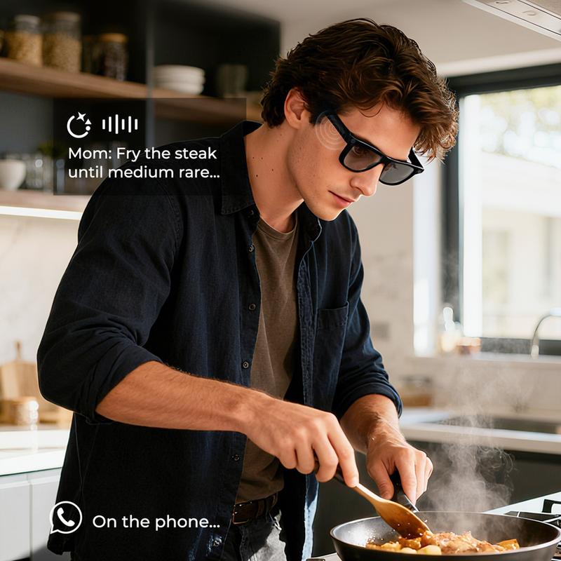 AI smart glasses with ChatGPT, 8 MP camera and HD 1200P 4K video recording, real-time translation in over 160 languages, Bluetooth 5.4, HiFi audio and music control, smart sunglasses with video recording for on the go