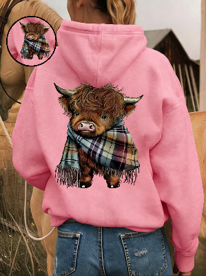 🎅CHRISTMAS SALE 50% OFF!!🎁🐄Cute Highland Cow Cozy Fleece-Lined Hooded Sweatshirt🦬