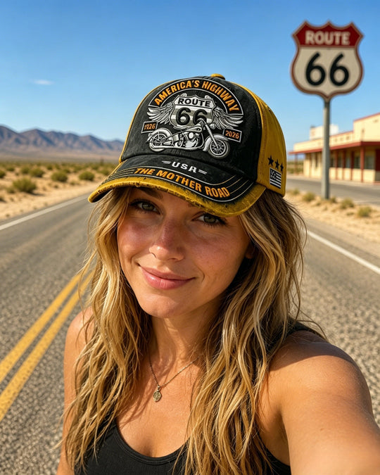 🎁Limited-Time 50% Off !! Retro US Route 66 100th Anniversary Art Printed Casual Baseball Cap - 100% Cotton
