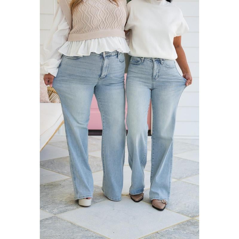 ⏰Hot Sales - 50% OFF👖High Rise Vintage Wash Tummy Control Top Straight Leg Jeans