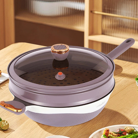 🍳🔥 Non-Stick Pan with Steamer Basket - Healthy Cooking without Oil, Even Heat Distribution for Perfect Results Every Time ✨