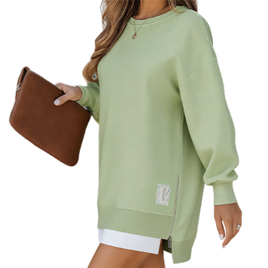 💥Winter Hot Sale 50% Off💥Long Sleeve Pullover Zipper Slit Casual Sweatshirt Dress