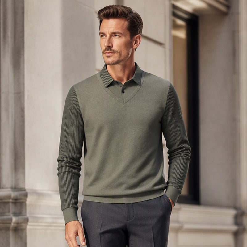 👕Men's False Two-Piece Long Sleeve Top – Smart Casual Two-Piece Look Without The Fuss