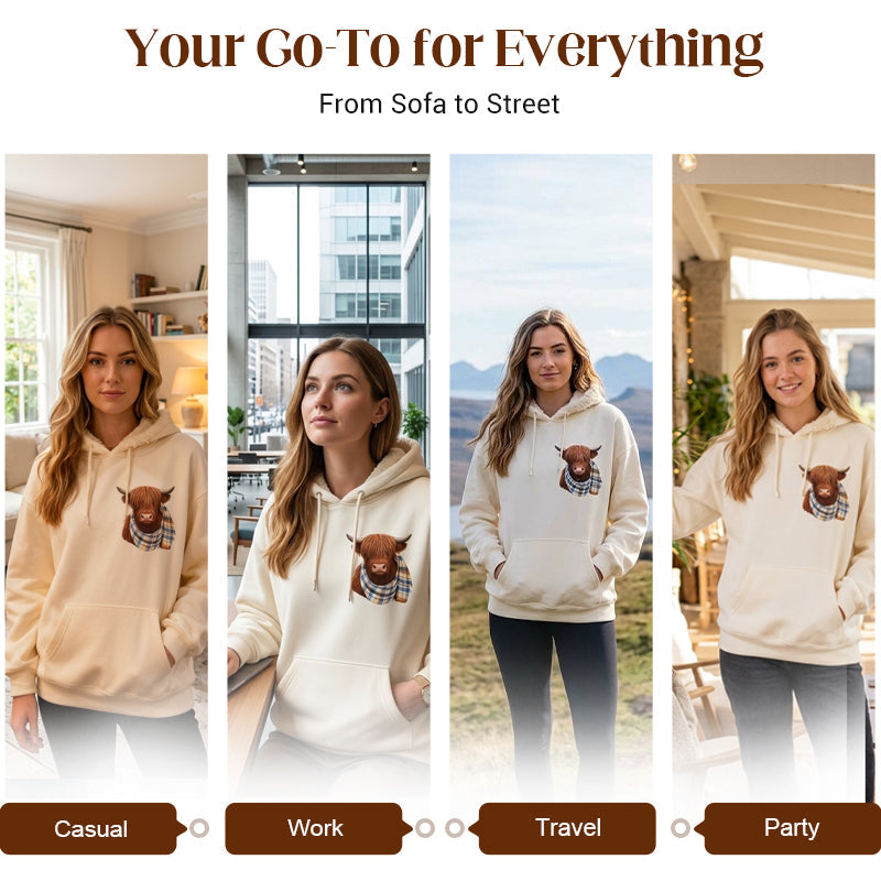 🎅CHRISTMAS SALE 50% OFF!!🎁🐄Cute Highland Cow Cozy Fleece-Lined Hooded Sweatshirt🦬