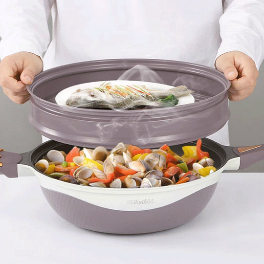 🍳🔥 Non-Stick Pan with Steamer Basket - Healthy Cooking without Oil, Even Heat Distribution for Perfect Results Every Time ✨
