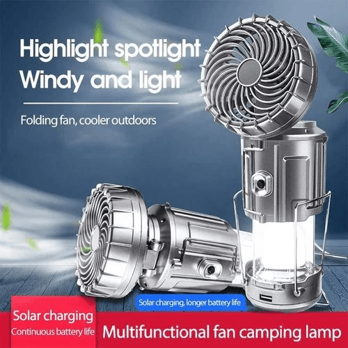 🔥Last Day Sale⏰⛺Portable Stretchable Solar Lithium Battery Electric Fan + Emergency Light