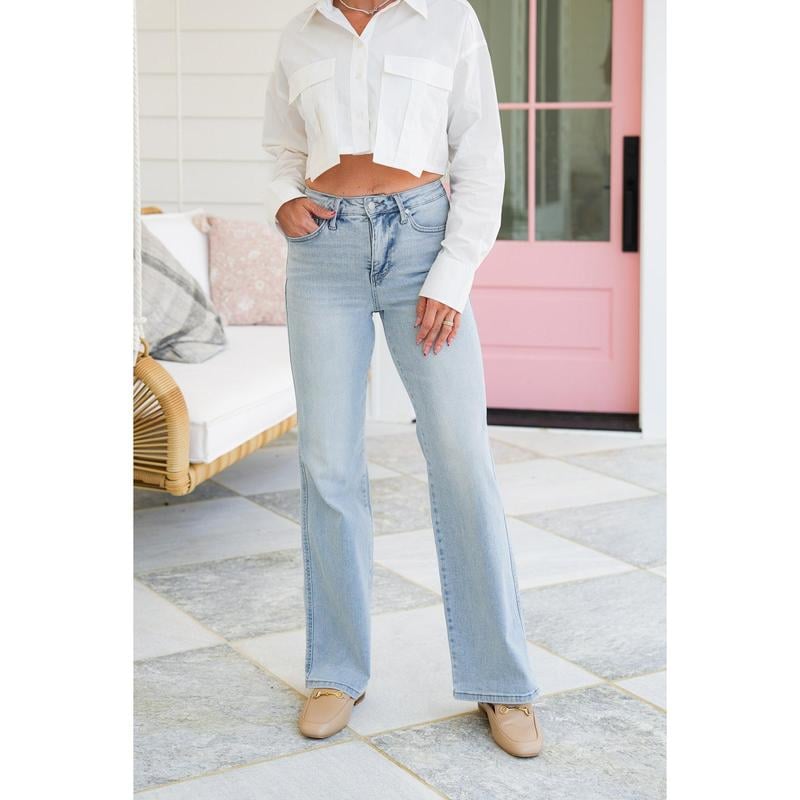 ⏰Hot Sales - 50% OFF👖High Rise Vintage Wash Tummy Control Top Straight Leg Jeans