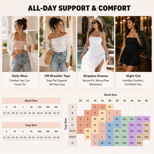 Anti-Slip Grip & Removable Straps✨Convertible Strapless Bandeau Bra with Wireless Comfort👍Suitable for All Body Types.🌹Buy 2 Get Free Shipping