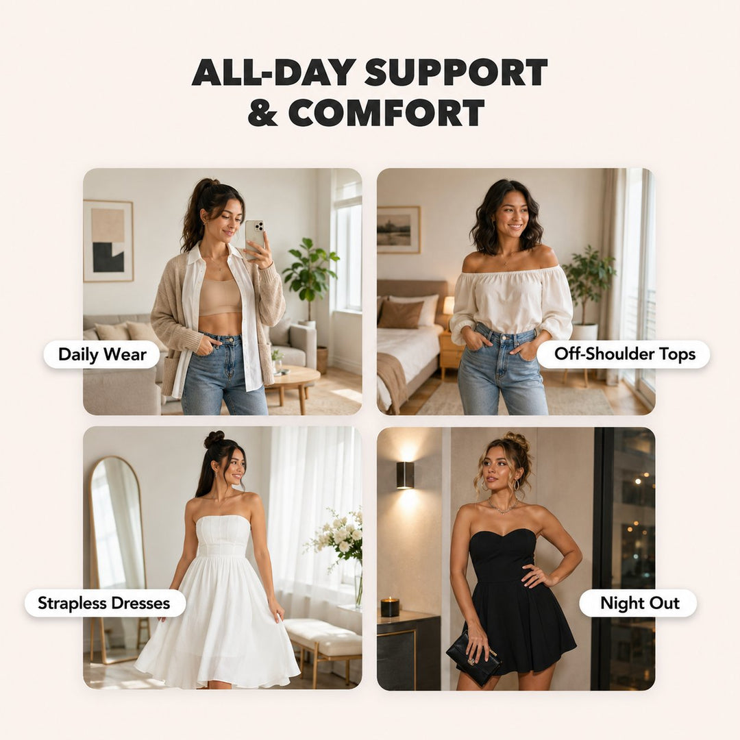 Anti-Slip Grip & Removable Straps✨Convertible Strapless Bandeau Bra with Wireless Comfort👍Suitable for All Body Types.🌹Buy 2 Get Free Shipping