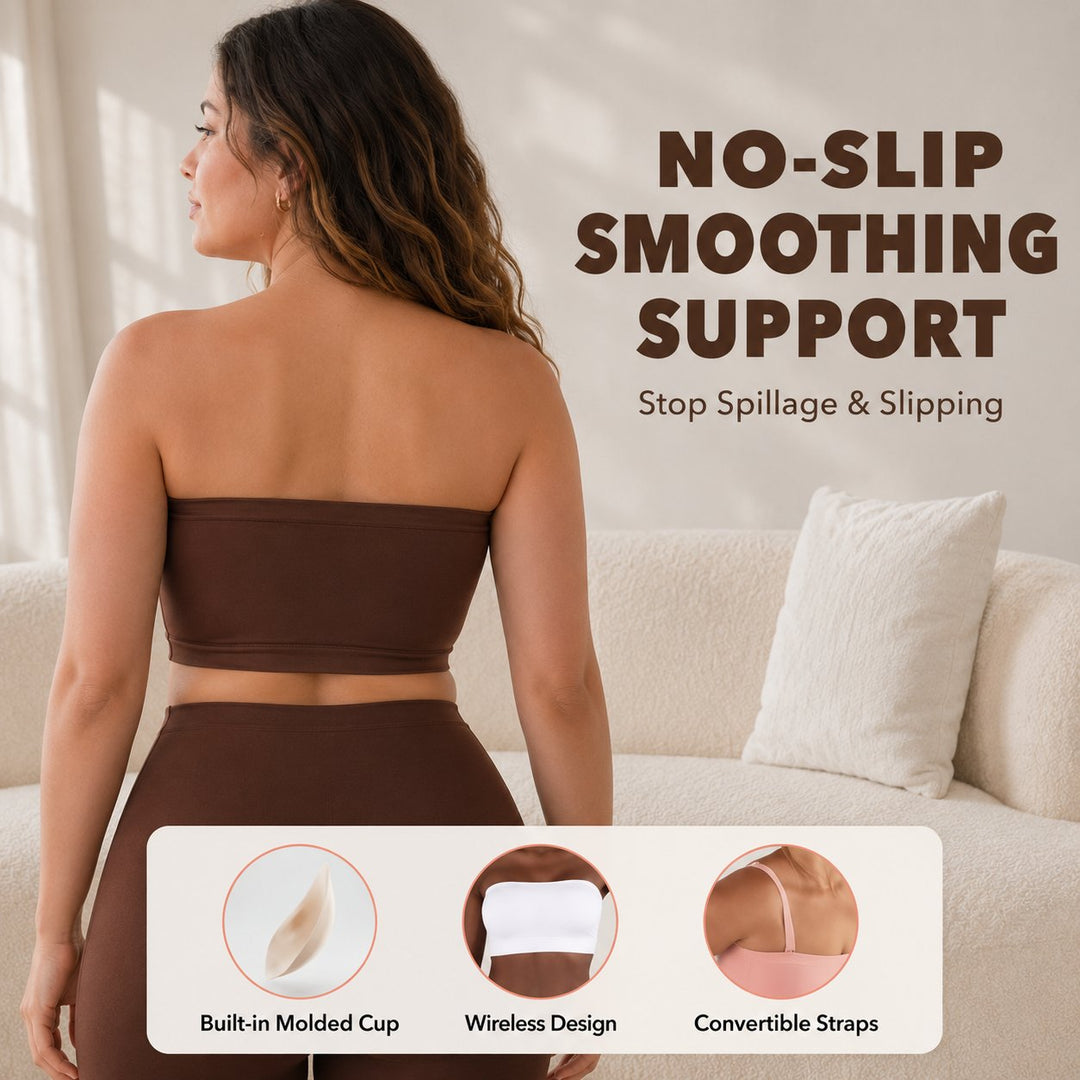 Anti-Slip Grip & Removable Straps✨Convertible Strapless Bandeau Bra with Wireless Comfort👍Suitable for All Body Types.🌹Buy 2 Get Free Shipping