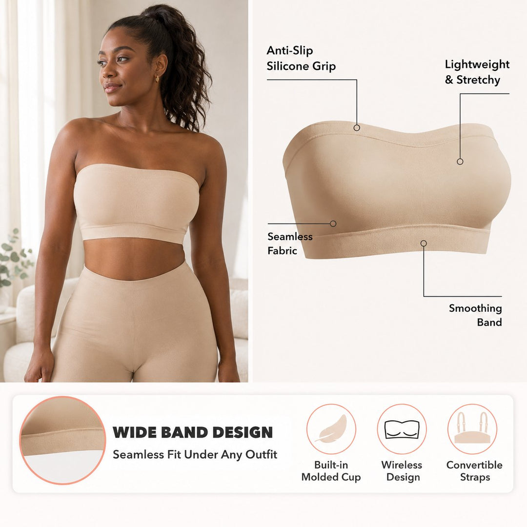 Anti-Slip Grip & Removable Straps✨Convertible Strapless Bandeau Bra with Wireless Comfort👍Suitable for All Body Types.🌹Buy 2 Get Free Shipping