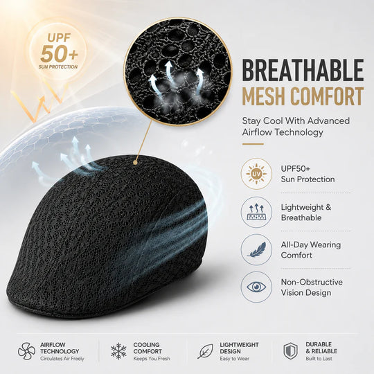 UPF50+ Mesh Flat Cap Men Breathable Duckbill Beret 56-58cm