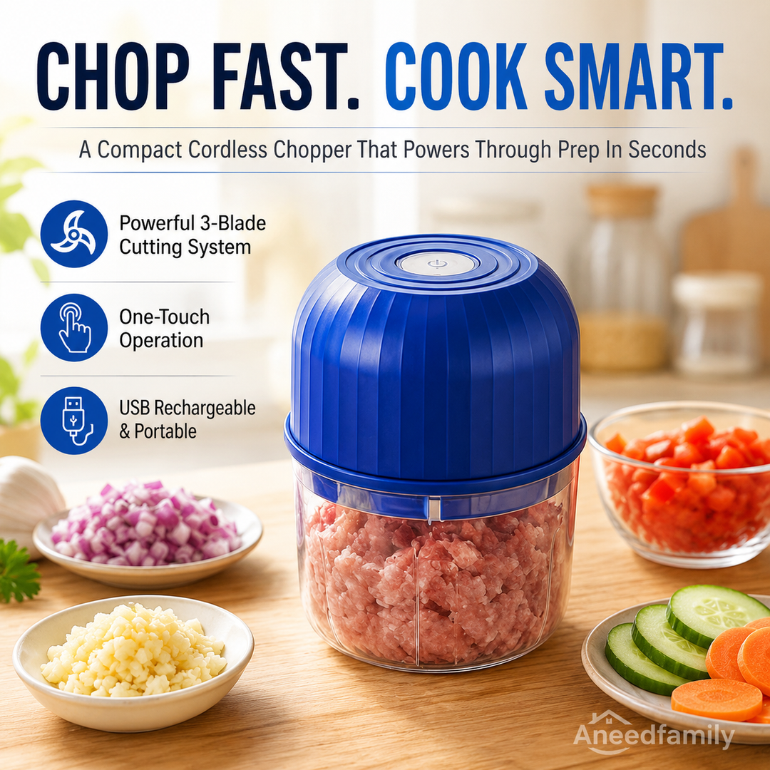 Wireless Efficient Electric Mini Food Chopper🧑‍🍳– Robust Motor, Smart Design & Stainless Steel Blades⏱️🔪