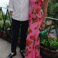 Cheongsam Style Rose Floral Print Tiered Flare Sleeve Stretch Maxi Dress