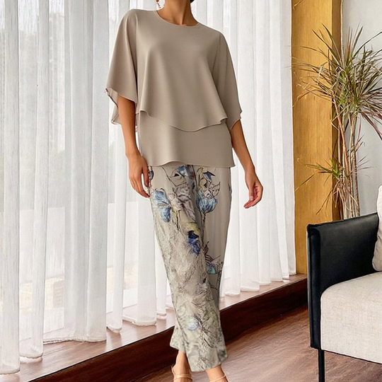 🔥Women’s Printed Pants and Crew Neck Top Set