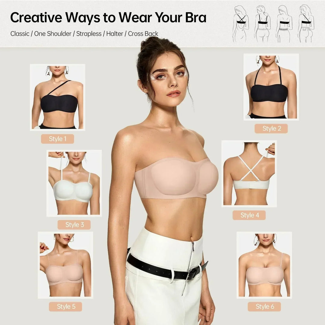 ⛱️Last Day 50 OFF ！！💞Womens Strapless Bras Push Up Bandeau Bra Non Slip Wireless Supportive Padded Bras Seamless Comfortable Tube Jelly Bra