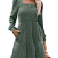 🔥👗【S-XL】2025 Autumn Women's Soft Ribbed Square Neck Dress | Lantern Sleeves for Timeless Autumnal Elegance!🍁
