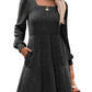 🔥👗【S-XL】2025 Autumn Women's Soft Ribbed Square Neck Dress | Lantern Sleeves for Timeless Autumnal Elegance!🍁