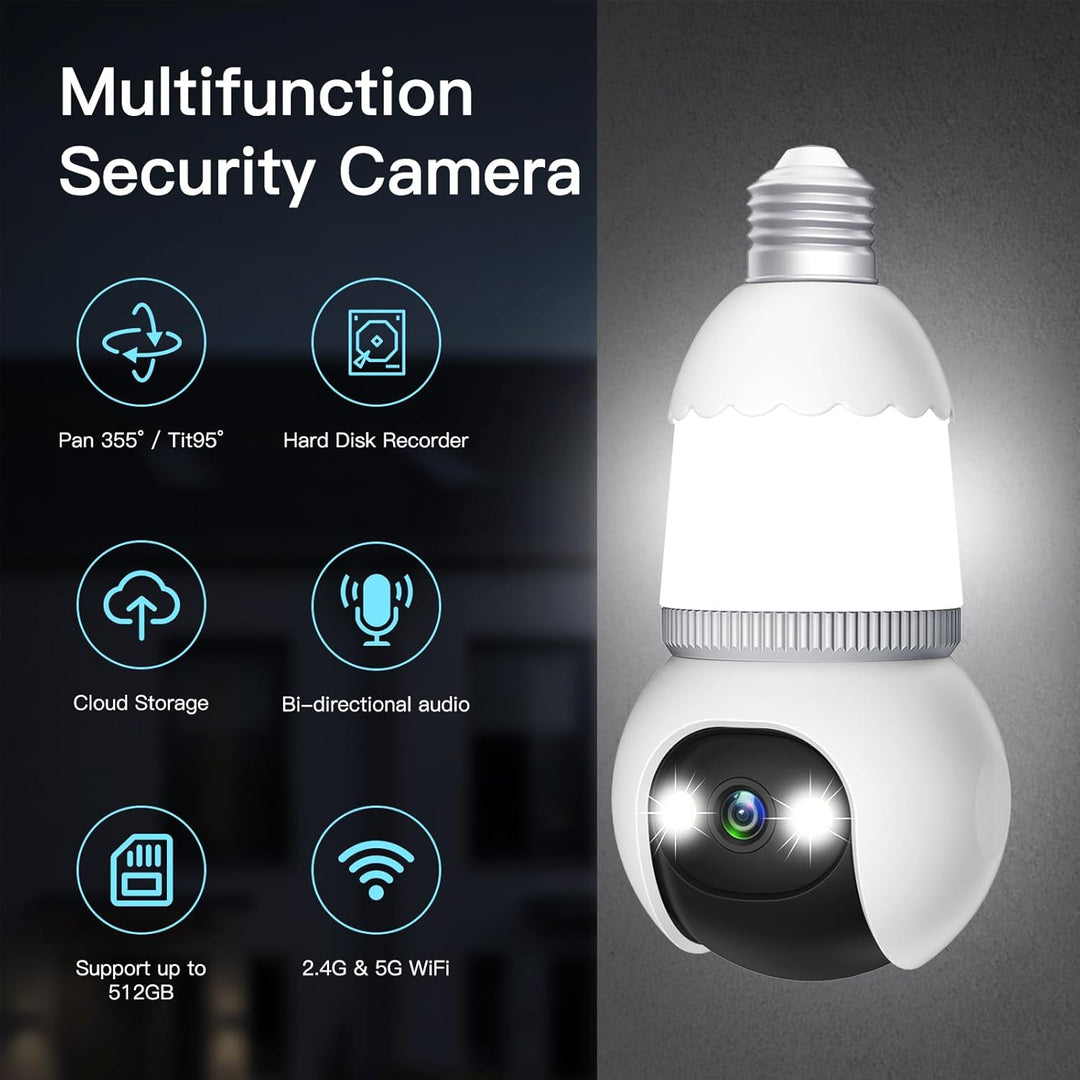 🔥LAST DAY PROMOTION✨4MP Light Bulb Security Camera 5G&2.4GHz Wireless Outdoor Indoor Camera with Night Vision