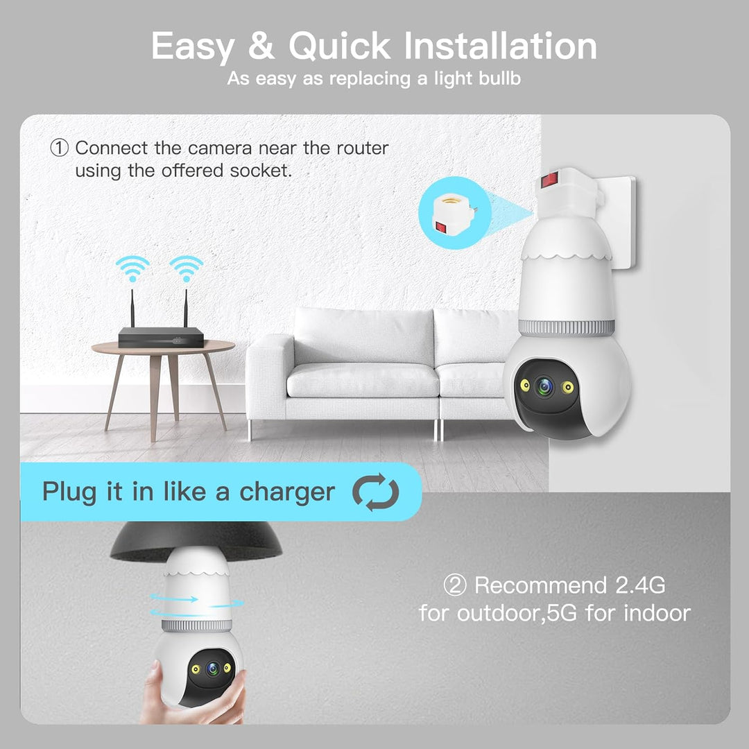 🔥LAST DAY PROMOTION✨4MP Light Bulb Security Camera 5G&2.4GHz Wireless Outdoor Indoor Camera with Night Vision