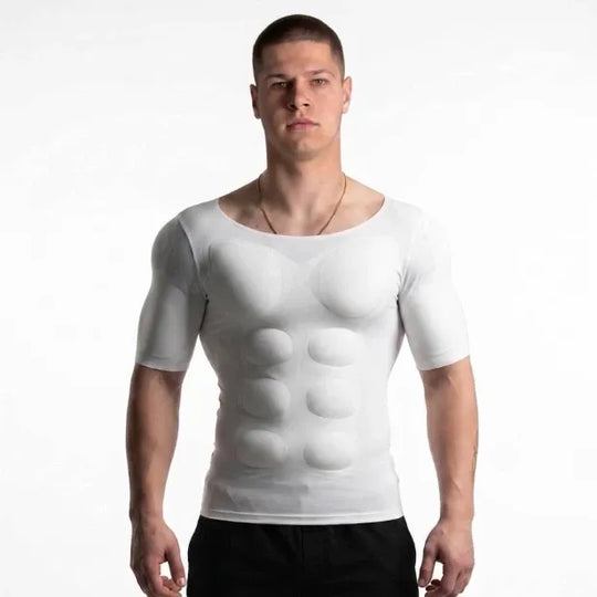 💪Men's Removable Padded Compression Shirt – Muscle Shaper Bodybuilder Tee, Seamless Short Sleeve, Slim Fit, 4-Way Stretch