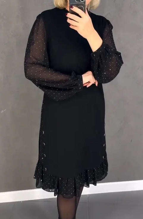 🔥Round neck dresses with plain rhinestones for women