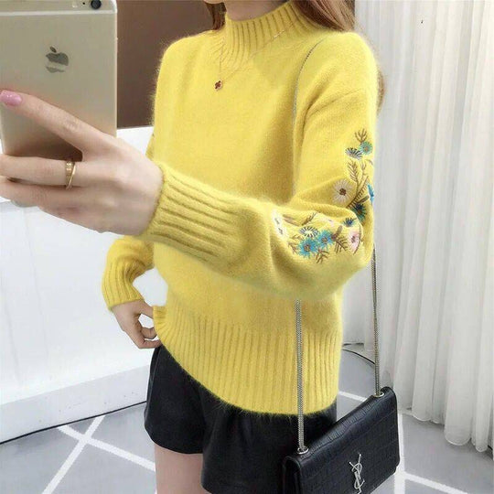 🔥Thick cashmere knit sweater with floral embroidery