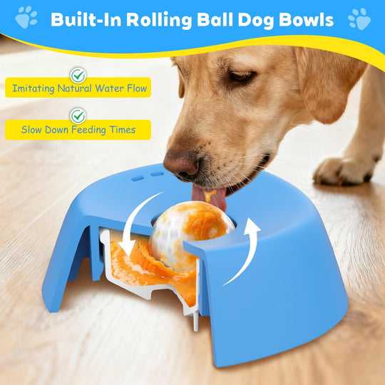 Rolling Ball Slow Feeder Dog Bowl for Liquid Treats & Bone Broth