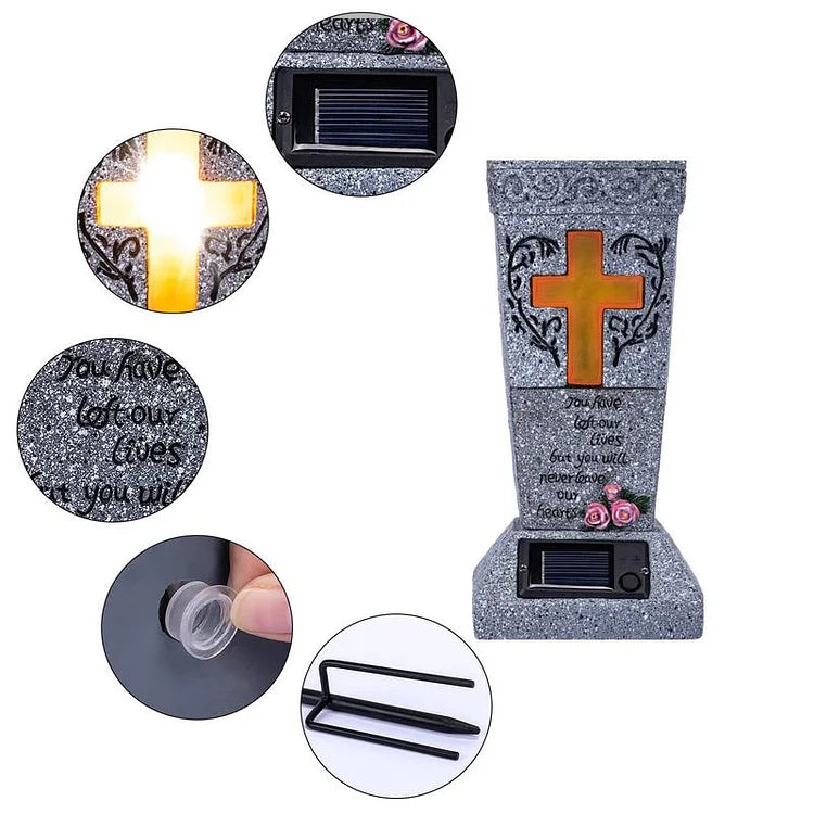 Solar LED Grave Vase with Ground Spike for Cemetery Headstones – Memorial Flower Holder