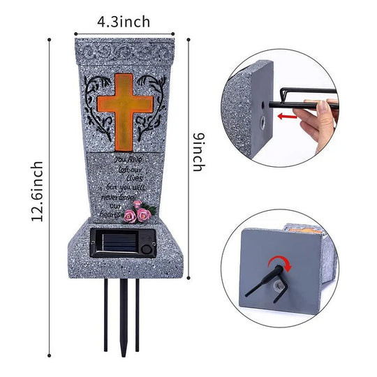 Solar LED Grave Vase with Ground Spike for Cemetery Headstones – Memorial Flower Holder