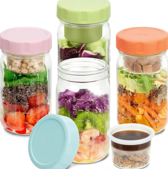 🥗Two-Piece Glass Salad Jar Set – 34oz Capacity, Leak-Proof & Perfect for Meal Prep